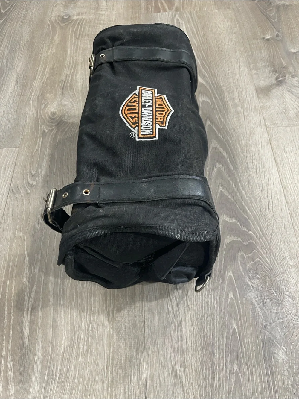 Harley-Davidson Black Canvas Tool Roll with Orange Logo Patch